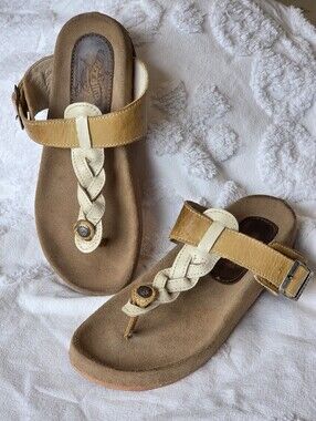 Freebird Braided Tan + Cream Leather Thong Sandals Athena Sz 7 Boho Festival